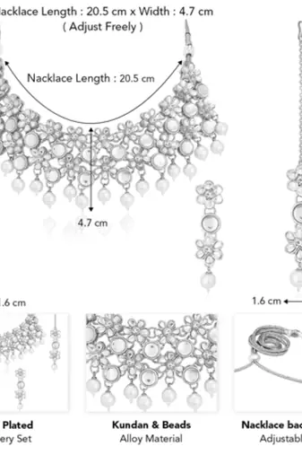 silver-plated artificial stones and -studded jewellery set with maangtikka