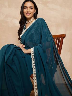 green ethnic solid saree 5
