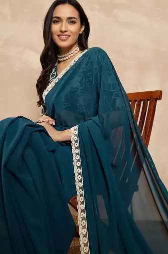 green ethnic solid saree