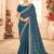 blue bandhani printed embroidered zari saree