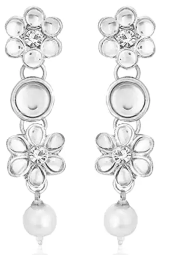 silver-plated artificial stones and -studded jewellery set with maangtikka