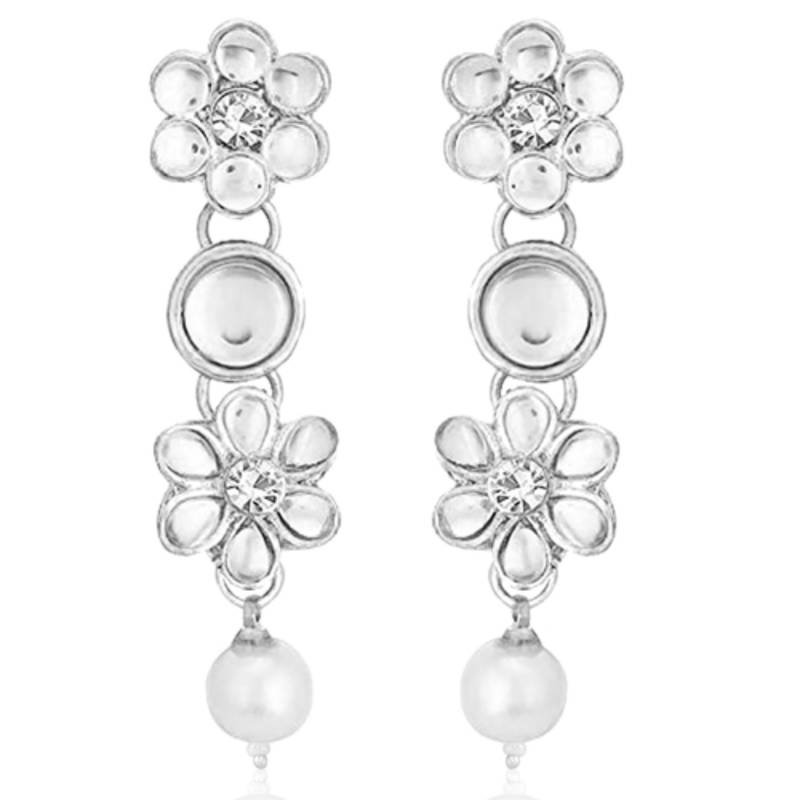silver-plated artificial stones and -studded jewellery set with maangtikka