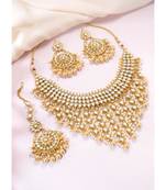 gold-plated stones & beads-studded jewellery set
