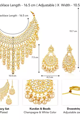 gold-plated stones & beads-studded jewellery set