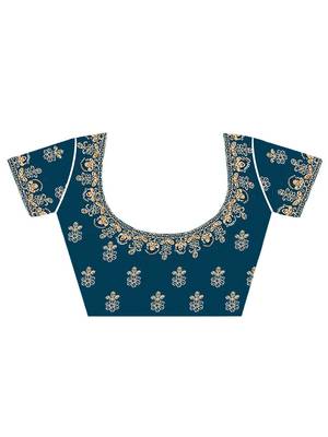 blue bandhani printed embroidered zari saree 5