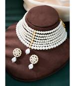gold-plated stone studded & beaded jewellery set