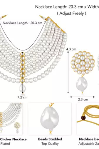 gold-plated stone studded & beaded jewellery set