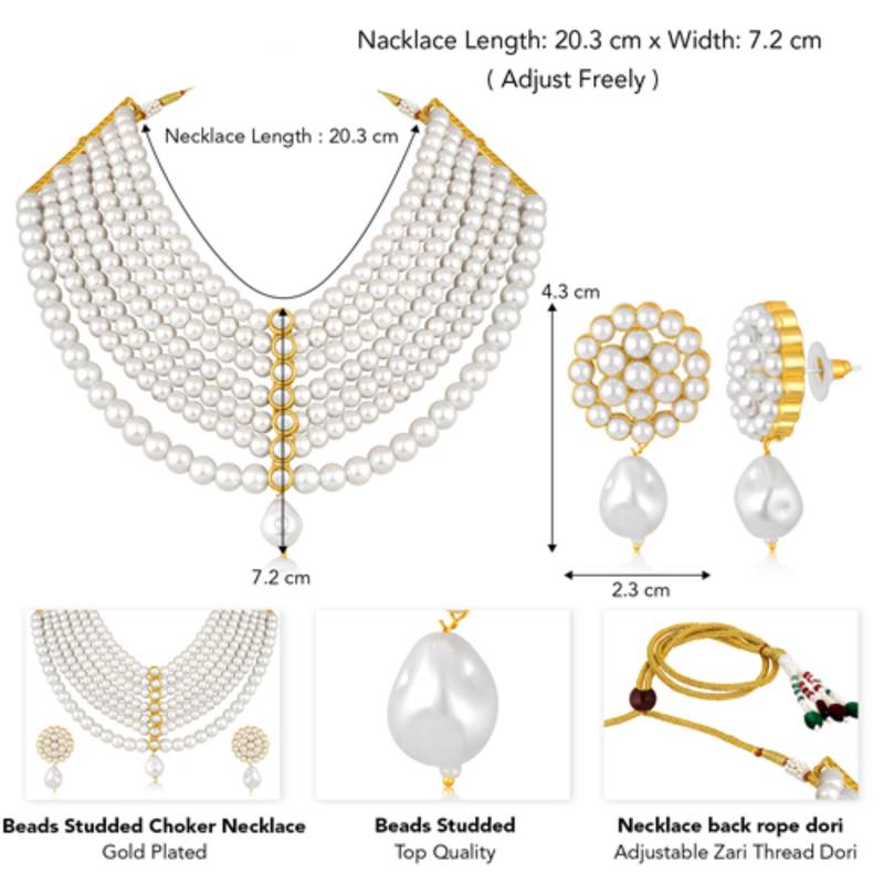 gold-plated stone studded & beaded jewellery set