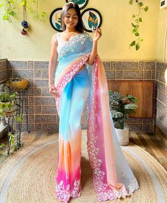 blue blue ombre sequinned embellished saree 1