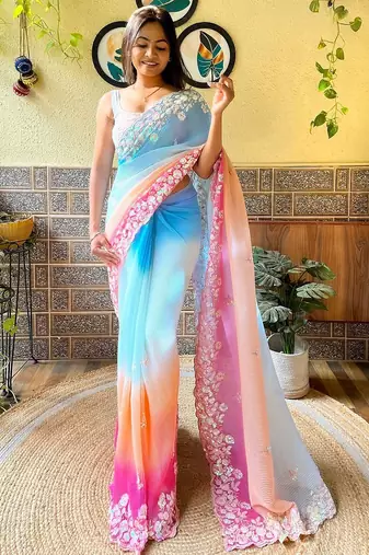 blue blue ombre sequinned embellished saree