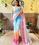 blue blue ombre sequinned embellished saree