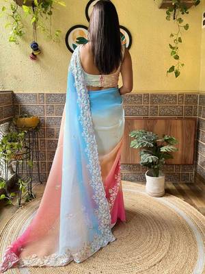 blue blue ombre sequinned embellished saree 2
