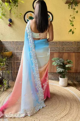 blue blue ombre sequinned embellished saree