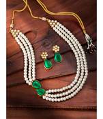 white & green gold-plated beaded layered jewellery set