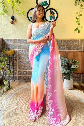 blue blue ombre sequinned embellished saree