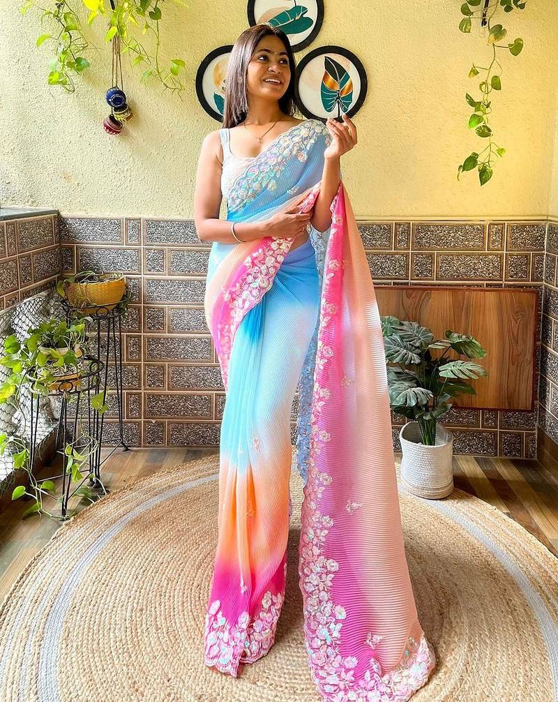 blue blue ombre sequinned embellished saree