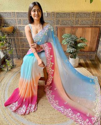 blue blue ombre sequinned embellished saree 4