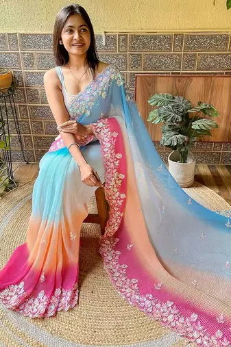 blue blue ombre sequinned embellished saree