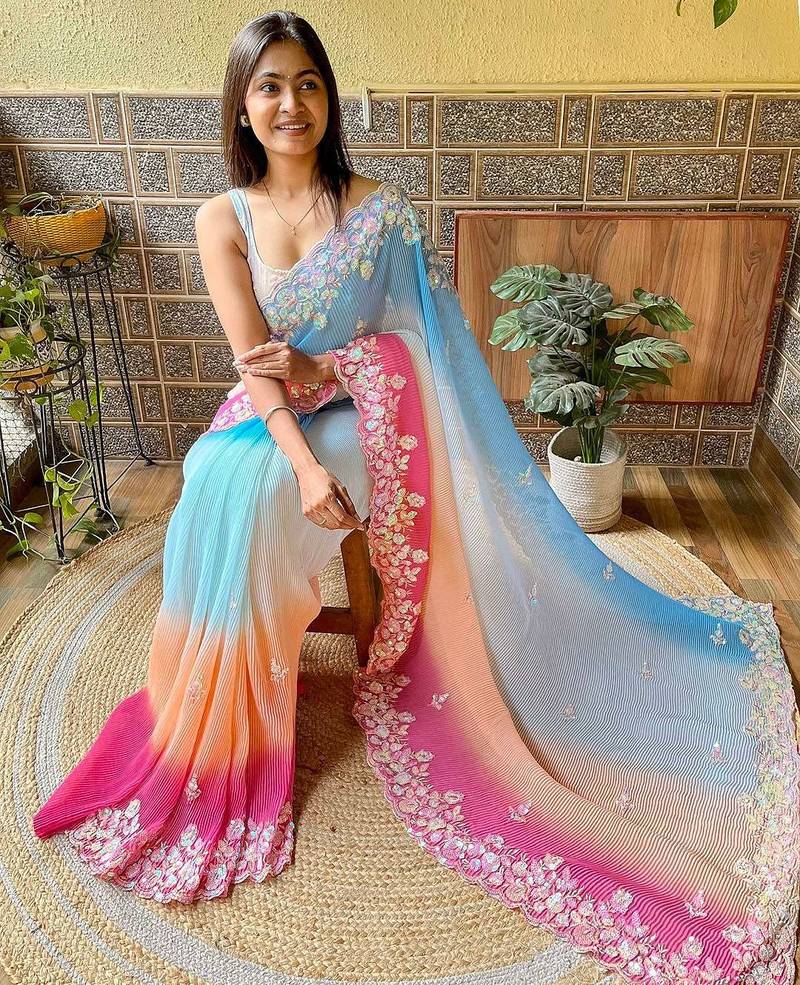 blue blue ombre sequinned embellished saree