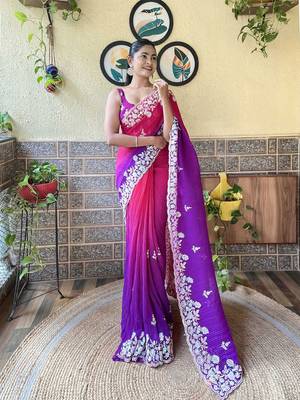 purple ethnic motifs sequinned saree 1