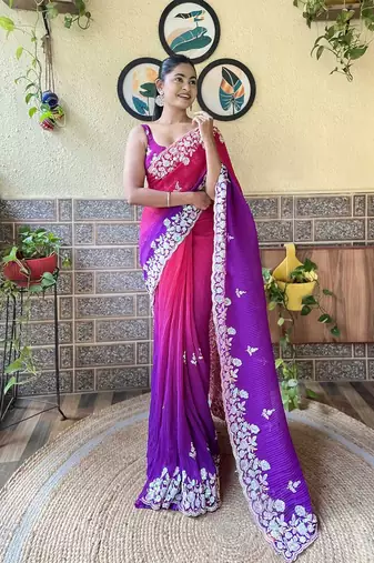 purple ethnic motifs sequinned saree