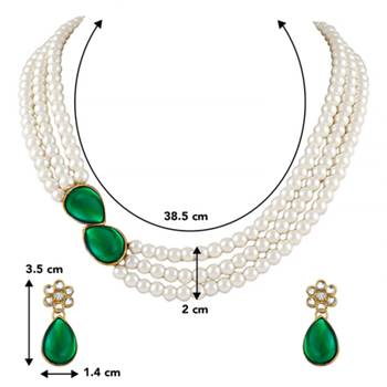 white & green gold-plated beaded layered jewellery set 3