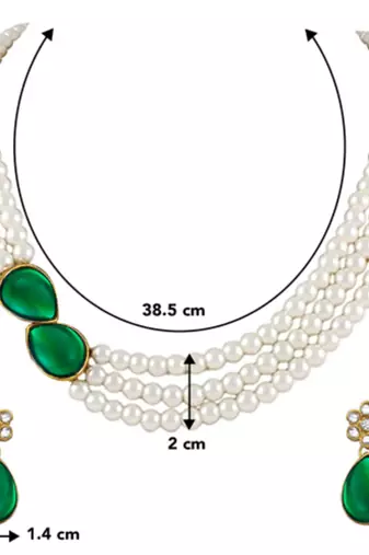 white & green gold-plated beaded layered jewellery set