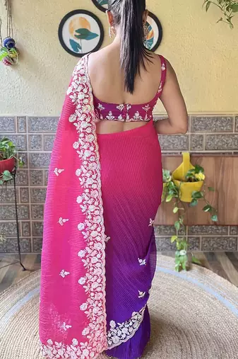 purple ethnic motifs sequinned saree
