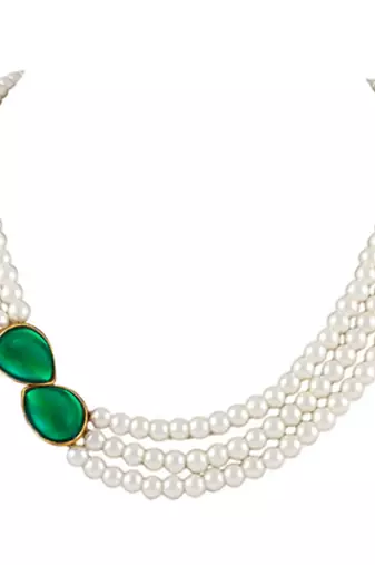 white & green gold-plated beaded layered jewellery set