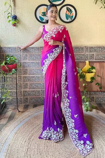 purple ethnic motifs sequinned saree