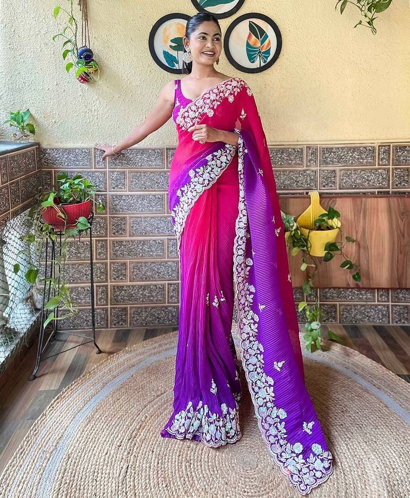 purple ethnic motifs sequinned saree