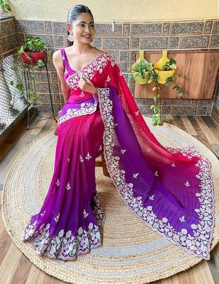 purple ethnic motifs sequinned saree 4