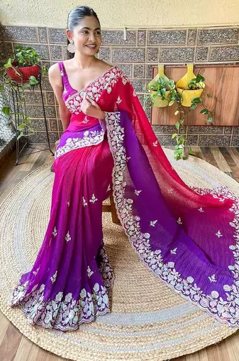 purple ethnic motifs sequinned saree