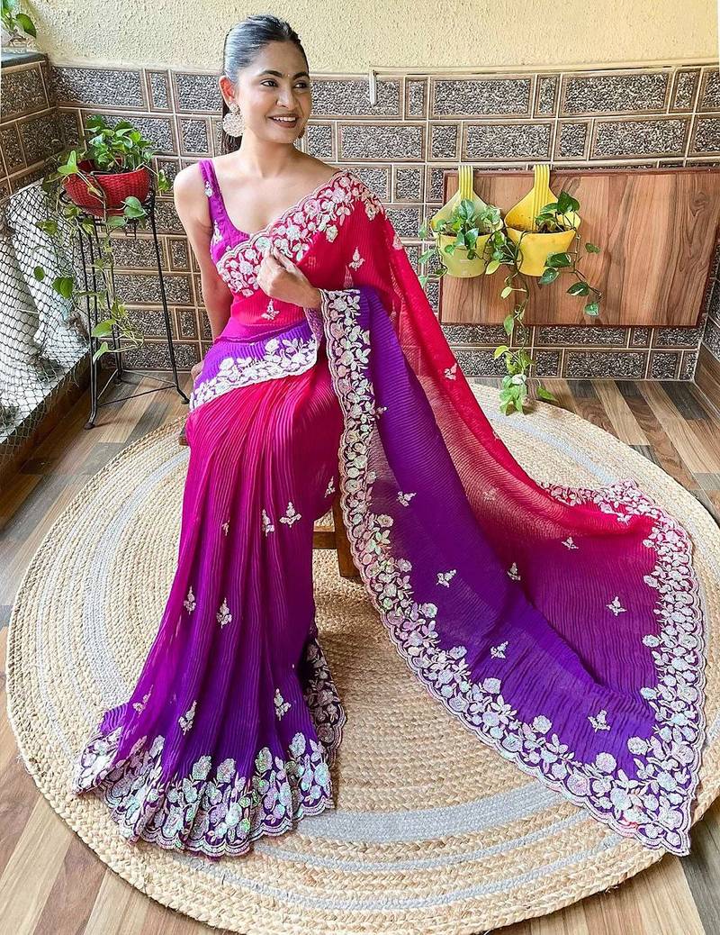 purple ethnic motifs sequinned saree