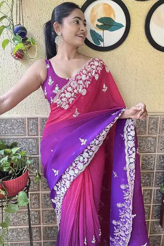 purple ethnic motifs sequinned saree