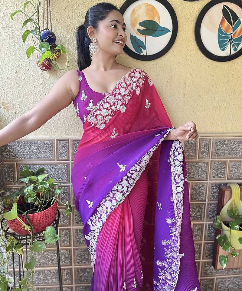 purple ethnic motifs sequinned saree