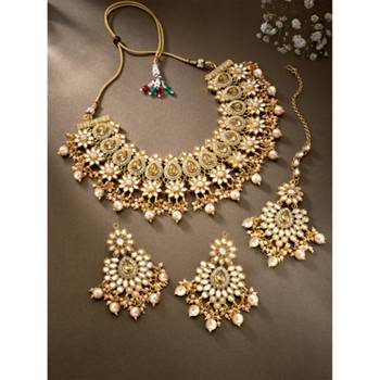 gold & white gold plated kundan pearls jewellery set 1