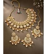 gold & white gold plated kundan pearls jewellery set