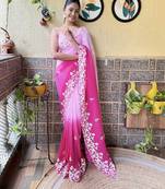 pink faux georgette with crush pattern sequinned saree
