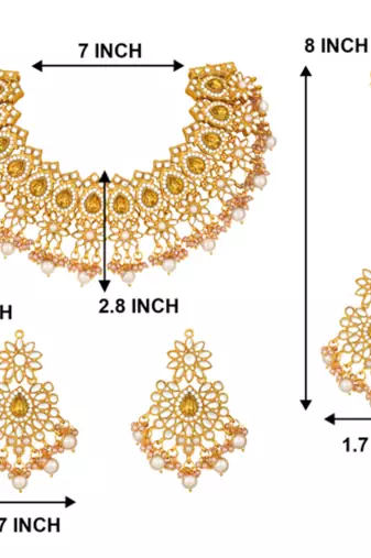 gold & white gold plated kundan pearls jewellery set