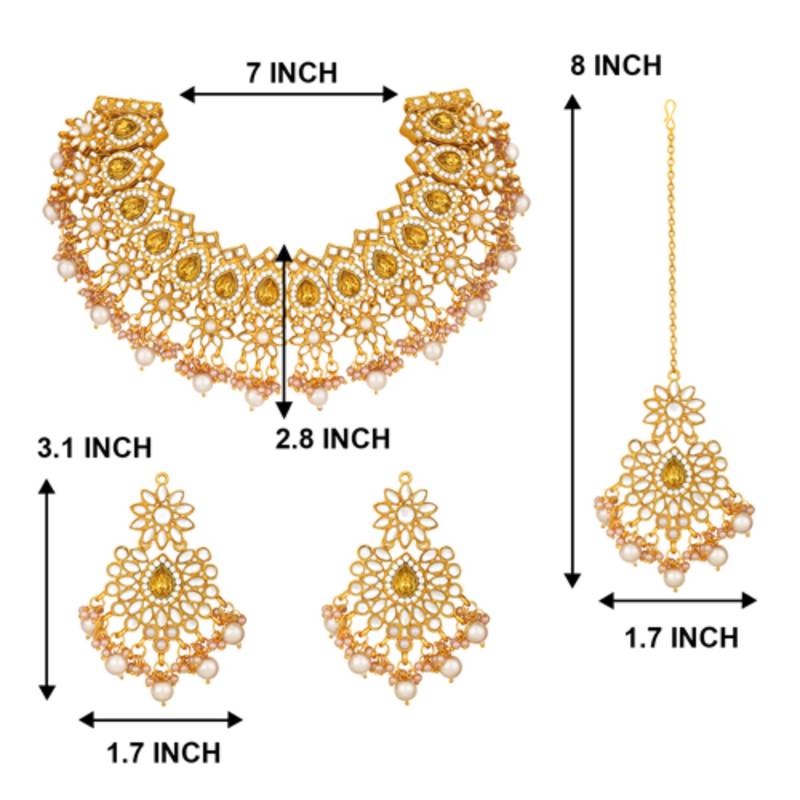 gold & white gold plated kundan pearls jewellery set