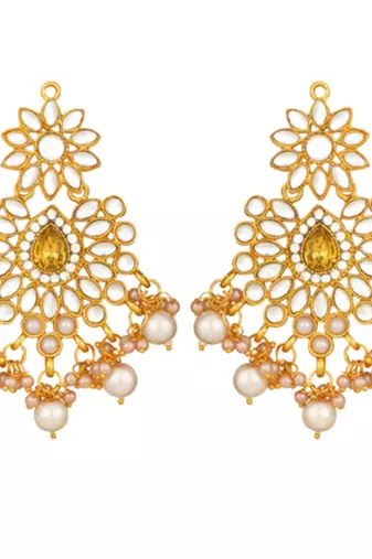 gold & white gold plated kundan pearls jewellery set