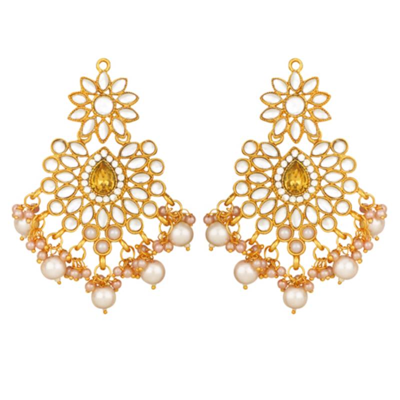 gold & white gold plated kundan pearls jewellery set