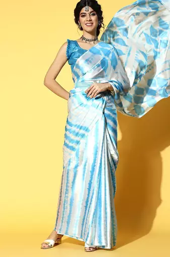 blue tie and dye satin saree