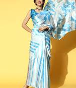 blue tie and dye satin saree