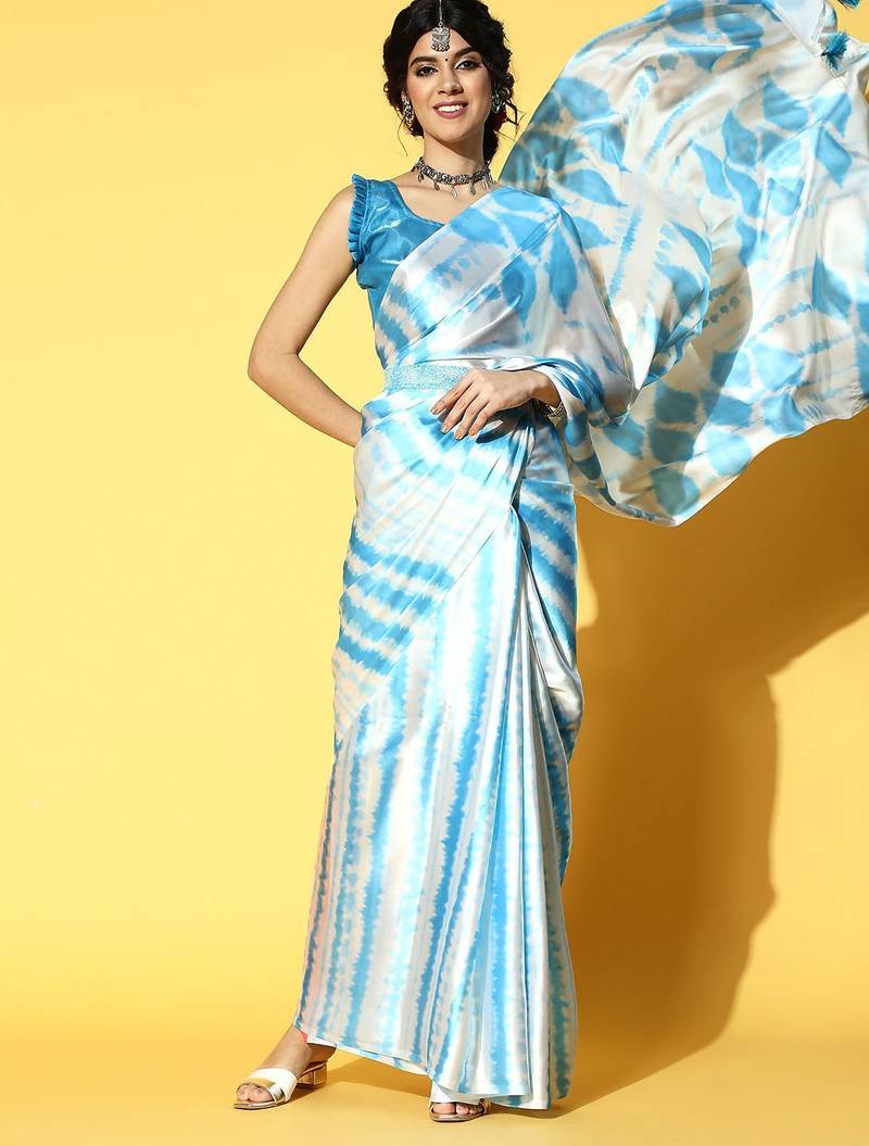 blue tie and dye satin saree