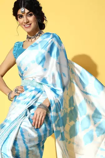 blue tie and dye satin saree