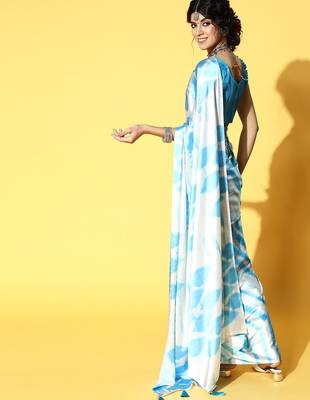 blue tie and dye satin saree 3