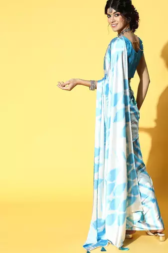 blue tie and dye satin saree