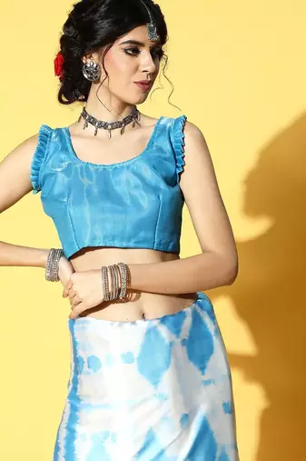 blue tie and dye satin saree